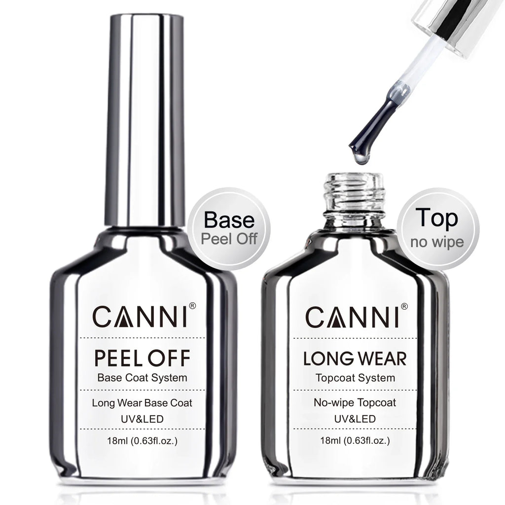 Canni TPO FREE HEMA FREE 18ml Long Wear Diamond Nowipe Top Coat Peeloff Base Coat Soak Off UV LED Gel Polish Nail Manicure