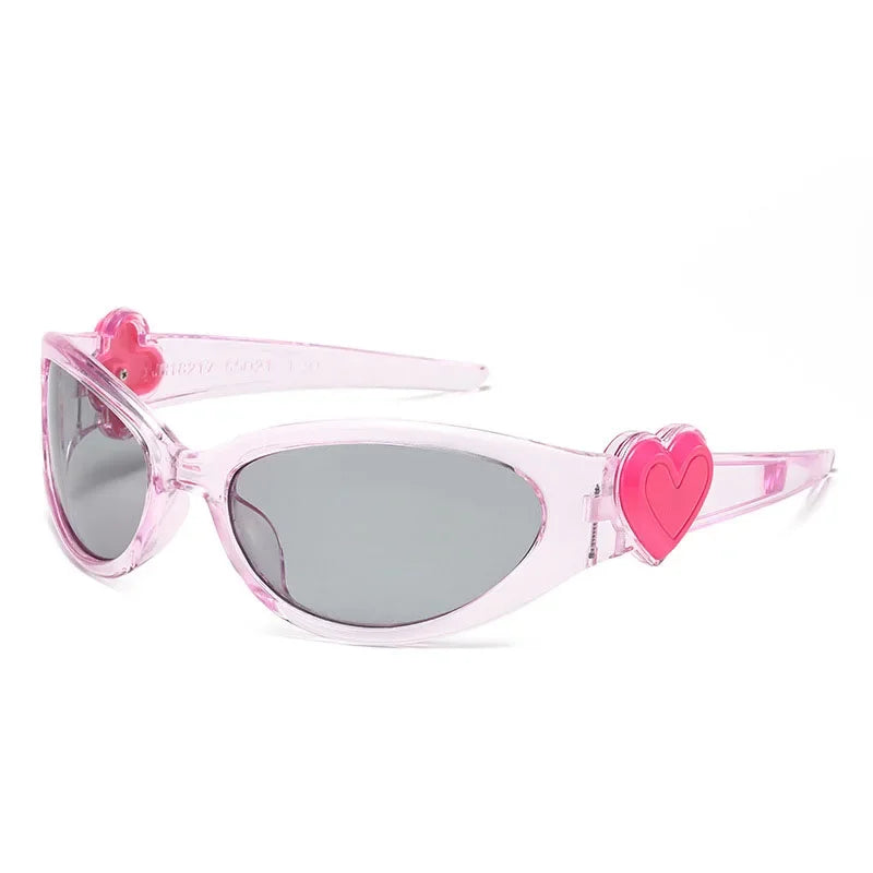 Retro Y2K Style Oval Sunglasses Women Fashion Heart Frame Sports Goggles Popular Cat Eye Party Sun Glasses Ladies Gafas De Sol
