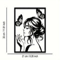 Metal Wall Art with Woman & Butterfly – Elegant Framed Decor for Room, Patio, Terrace, Perfect Gift for Her