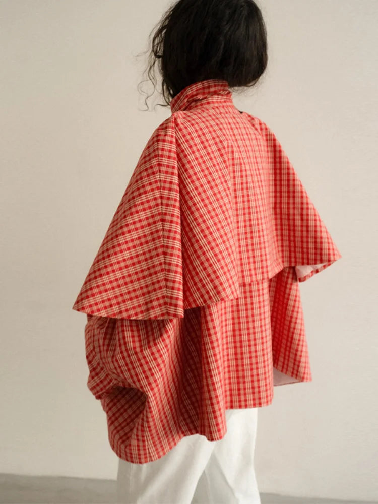Women ﻿casual Checkered Windbreaker Long Sleeved Single Breasted Stand Up Collar Lady Coats 2026 Spring Daily Commuting Jackets
