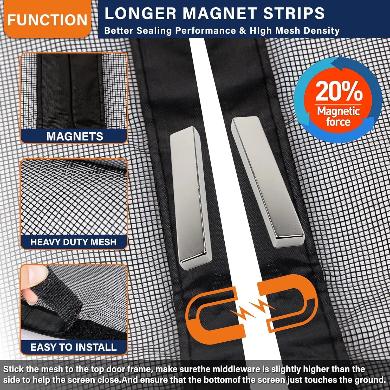 Magnetic Screen Door Fiberglass Mesh Keeps Bugs Out Easy Install