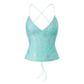 Women's Summer Deep V Neck Sequin Tank Tops Summer Fashionable Backless Sleeveless Spaghetti Strap Slim Fit Camisole
