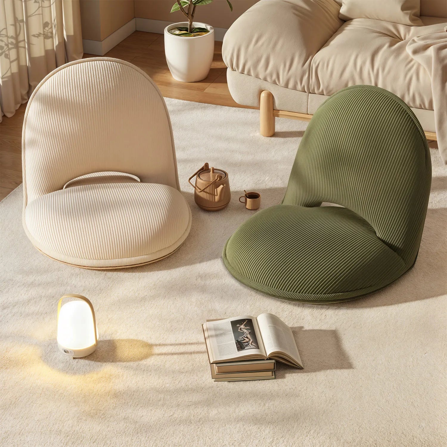 Foldable Backrest Tatami Lounger for Sitting & Sleeping, Small Space Bed for Bay Window Guest, Convertible Floor Cushion Chair