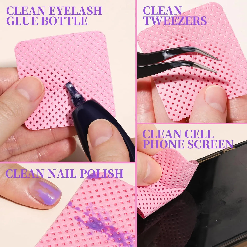 50Pcs Lint Free Nail Wipes Eyelash Extension Glue Wipes Cleaner Cloth Non-Woven Fabric Nail Gel Polish Remover Cotton Pads
