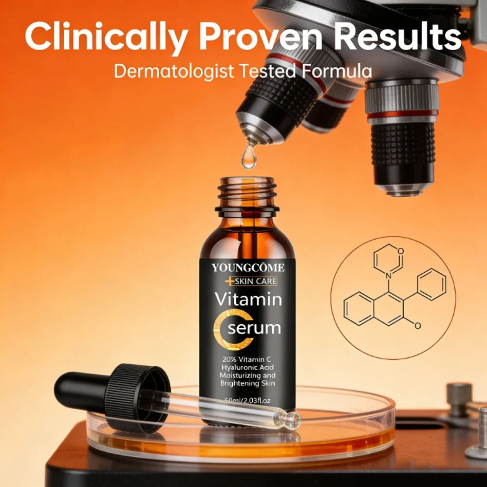 YOUNGCOME Vitamin C Hyaluronic Acid Serum - Daily Hydrating & Radiance-Boosting Facial Essence for All Skin Types 40/60ML