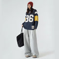 Maden Women’s Retro Embroidered Rugby Pullover Sweatshirt Mid-length Baggy Thick Outerwear Cozy Spring Fall Female Top