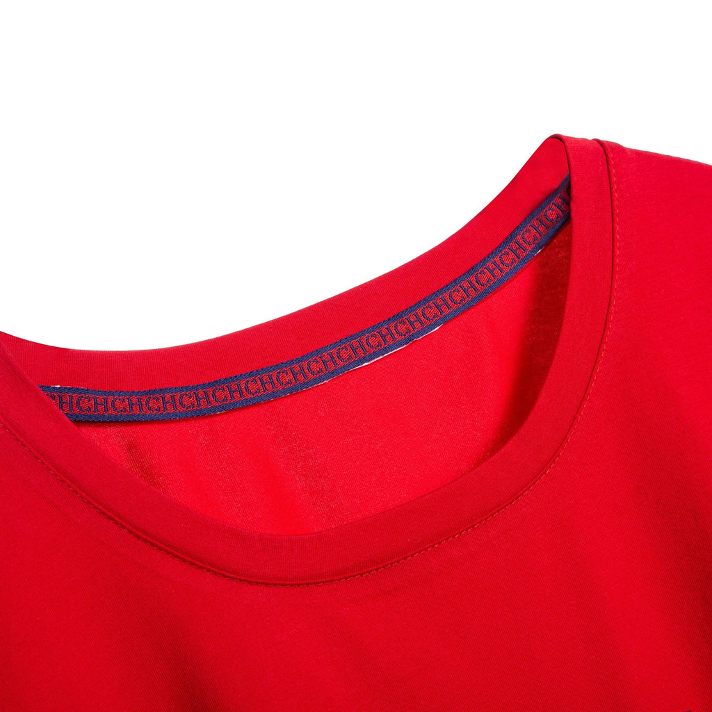 CHCH Women's T-shirt 2025 New Hand Embroidered Heavy Industry Casual Top Simple Round Neck Short Sleeve Women's Clothing
