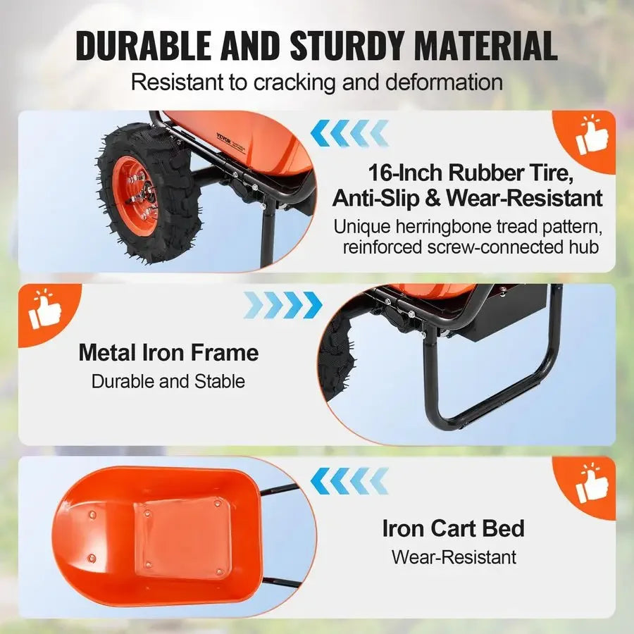 XMSJ Electric Wheelbarrow Cart 500W Garden Dump Wagon