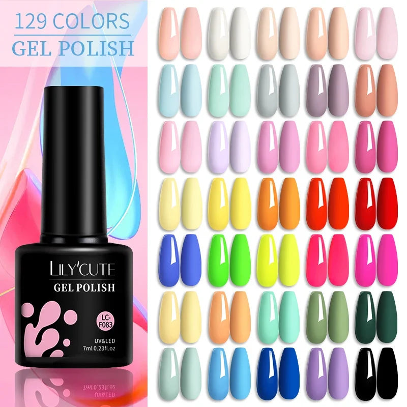 LILYCUTE 6Pcs 7ML Gel DIY Nails Polish Set Bright Pink Nail Charms Soak Off UV LED Gel Varnish Nail Art Design Accessories