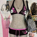 Vintage Flower print Cutie 2 set Bikini 2000s Swimsuit Sexy Women Bathing Fashion Halter Strap Swimwear High Street Beach Female