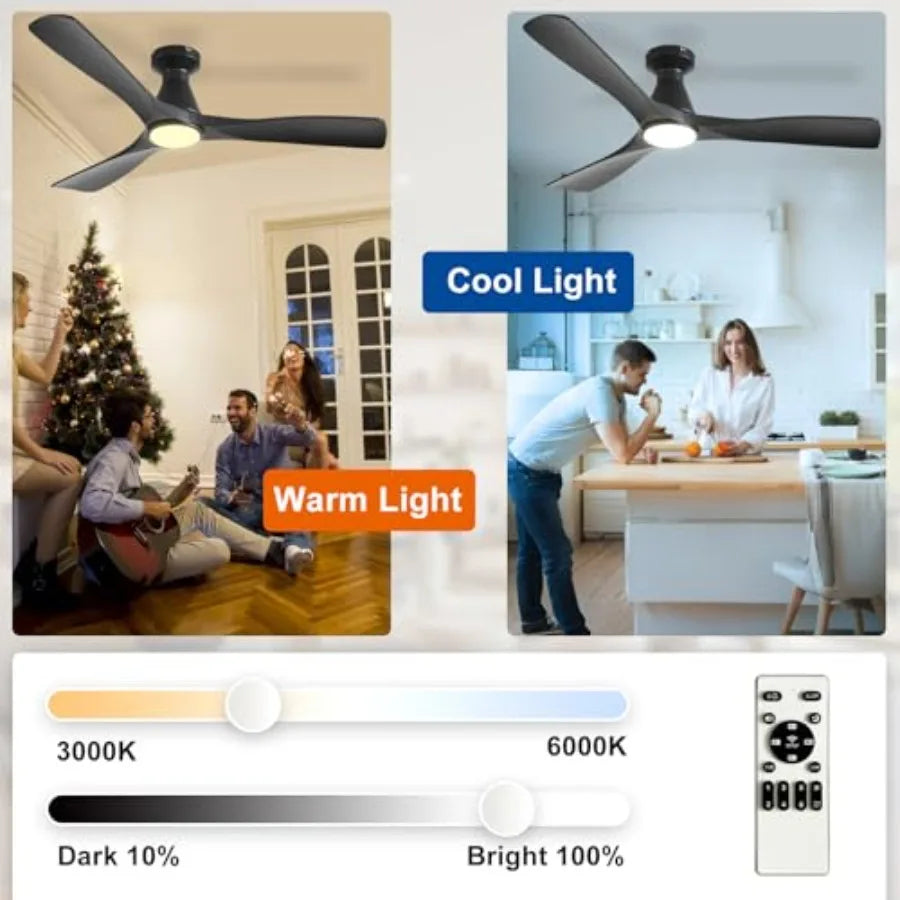 Ceiling Fan With Lights Three Blade Flush Mount Low Profile Dimmable