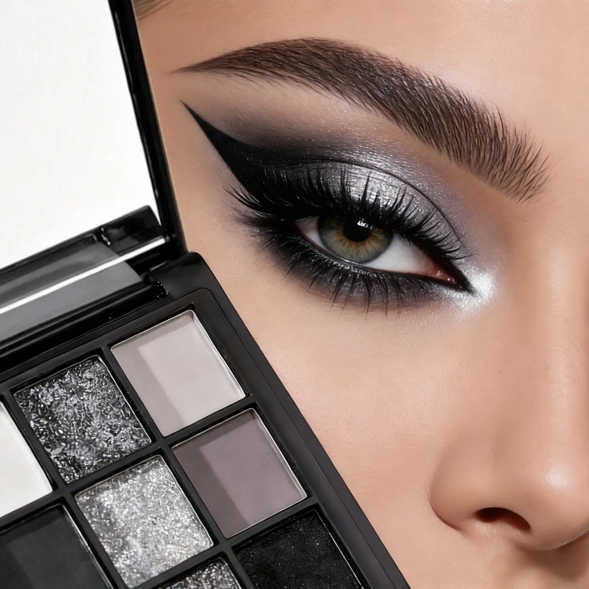 A 9-color smoky eyeshadow palette, long-lasting, waterproof, and easy to apply, perfect for creating a smoky punk makeup look.