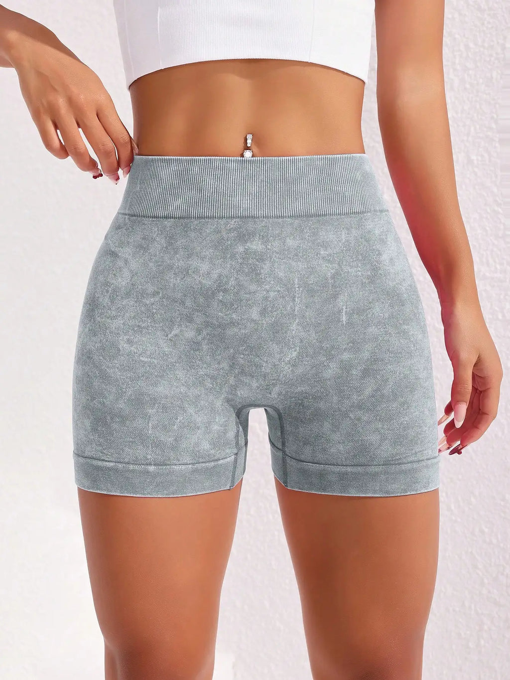 Women's Washed Yoga Shorts Fitness Quick Drying High Waist Workout Biker Shorts Hip Lift V Waist Sports Shorts