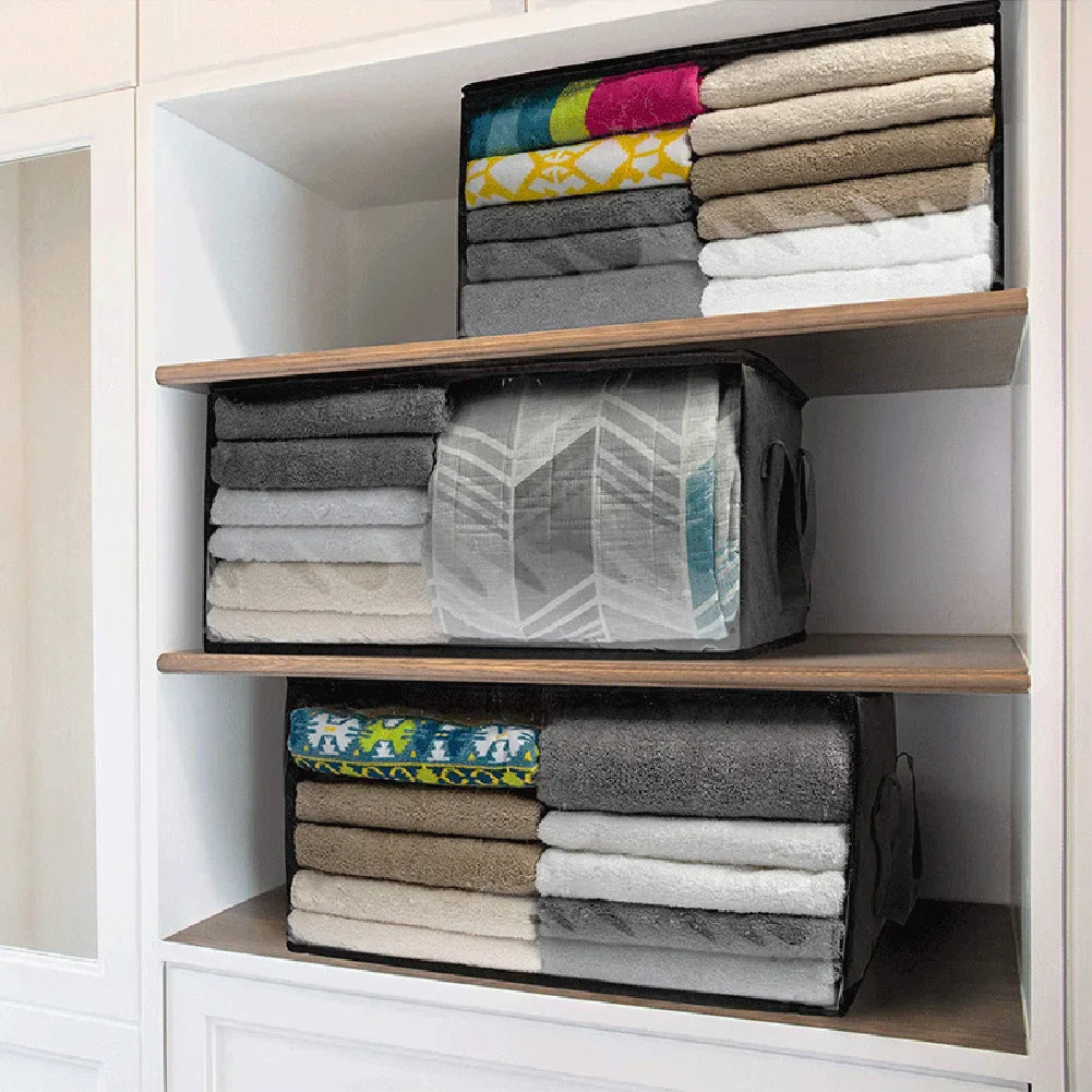 Large Capacity Clothes Storage Bag Non-Woven Foldable Quilt Storage Bag with Lids Zipper Wardrobe Clothing Organizer Sorting Box