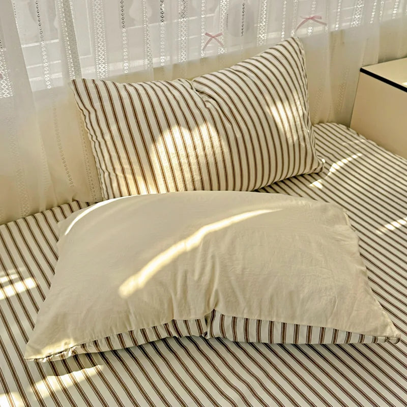 Ins Style Stripes Bedding Duvet Cover Set with Pillowcase bed sheet Full Size Bed Linen Quilt Cover Set Queen/King Double Single