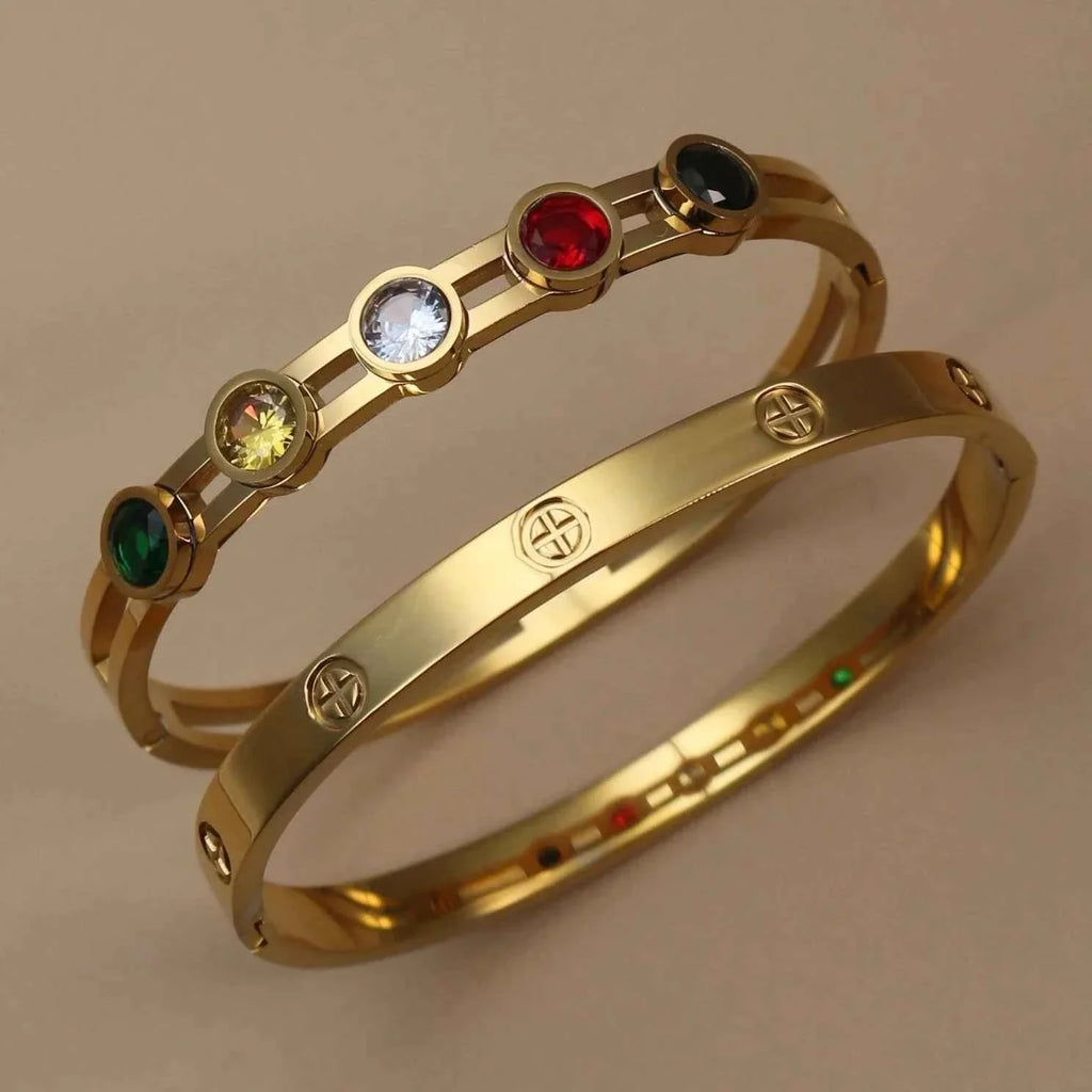 Stainless Steel Crystal Gold Color Bracelet (Unisex)