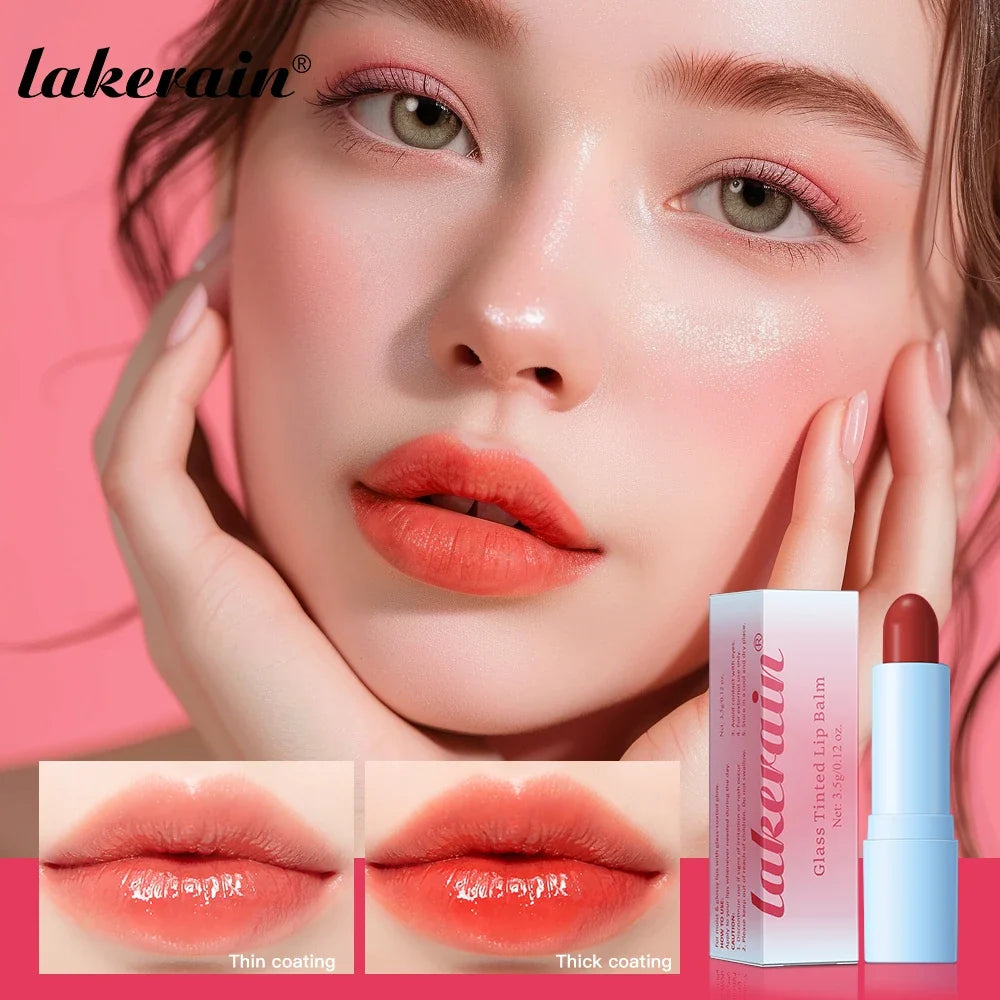 Glass Tinted Lip Balm Light Cherry Red Orange Glow Moisturizing Vegetarian Lip Balm With Bright Clear Color Korea Lip Cosmetics
