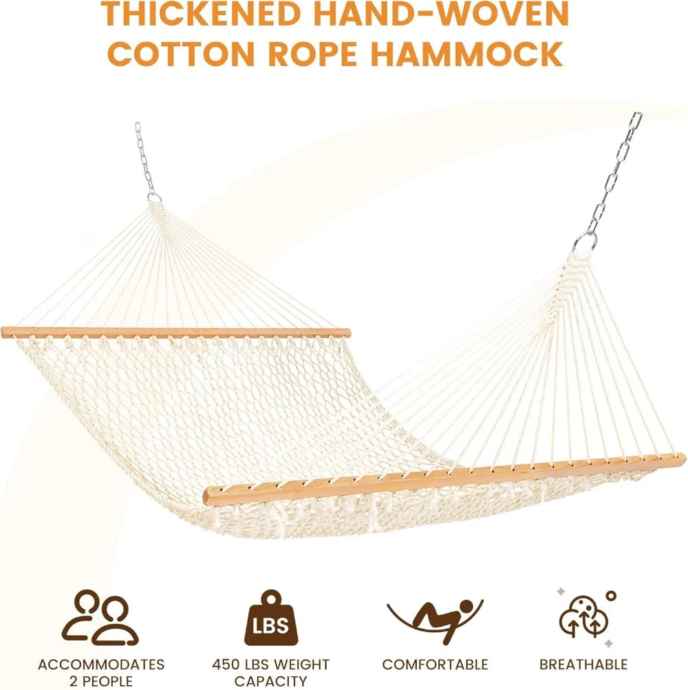 Outdoor Rope Hammock With Spreader Bar And Durable Straps