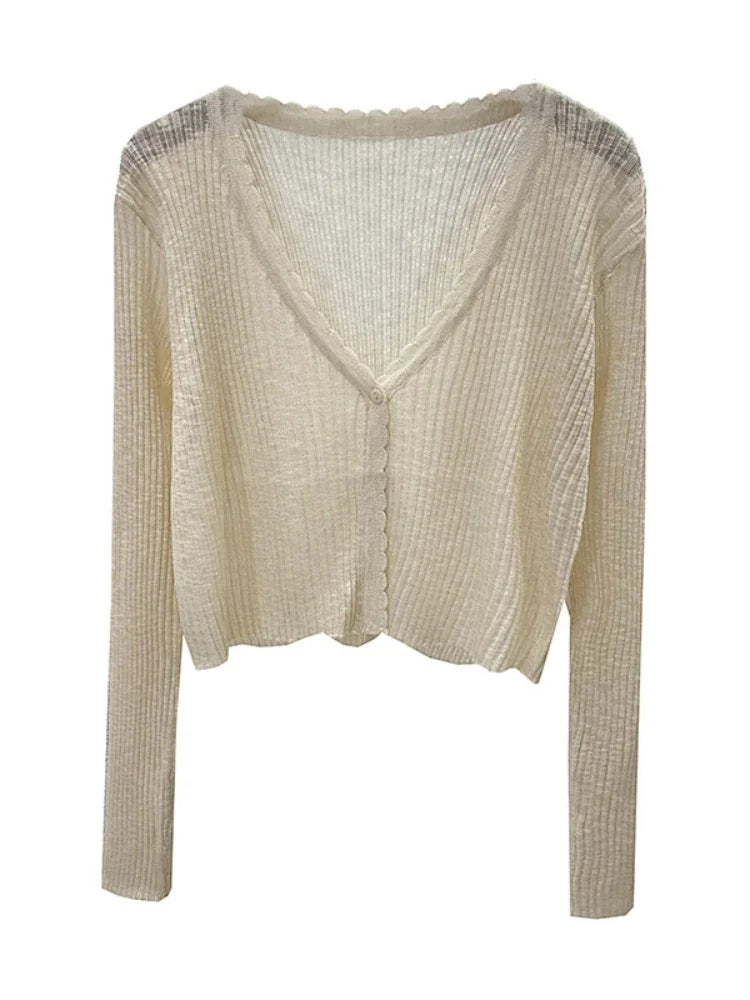 Summer Short Ice Silk Knitted Sun Protection Cardigan Women's Thin Suspender Skirt Layered Gauze Jacket Air-conditioned Cover Up