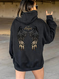 Women's Casual Hoodie with Angel Wings Graphic Drawstring Detail Kangaroo Pocket Perfect for Fall  Winter Playful Design Trendy