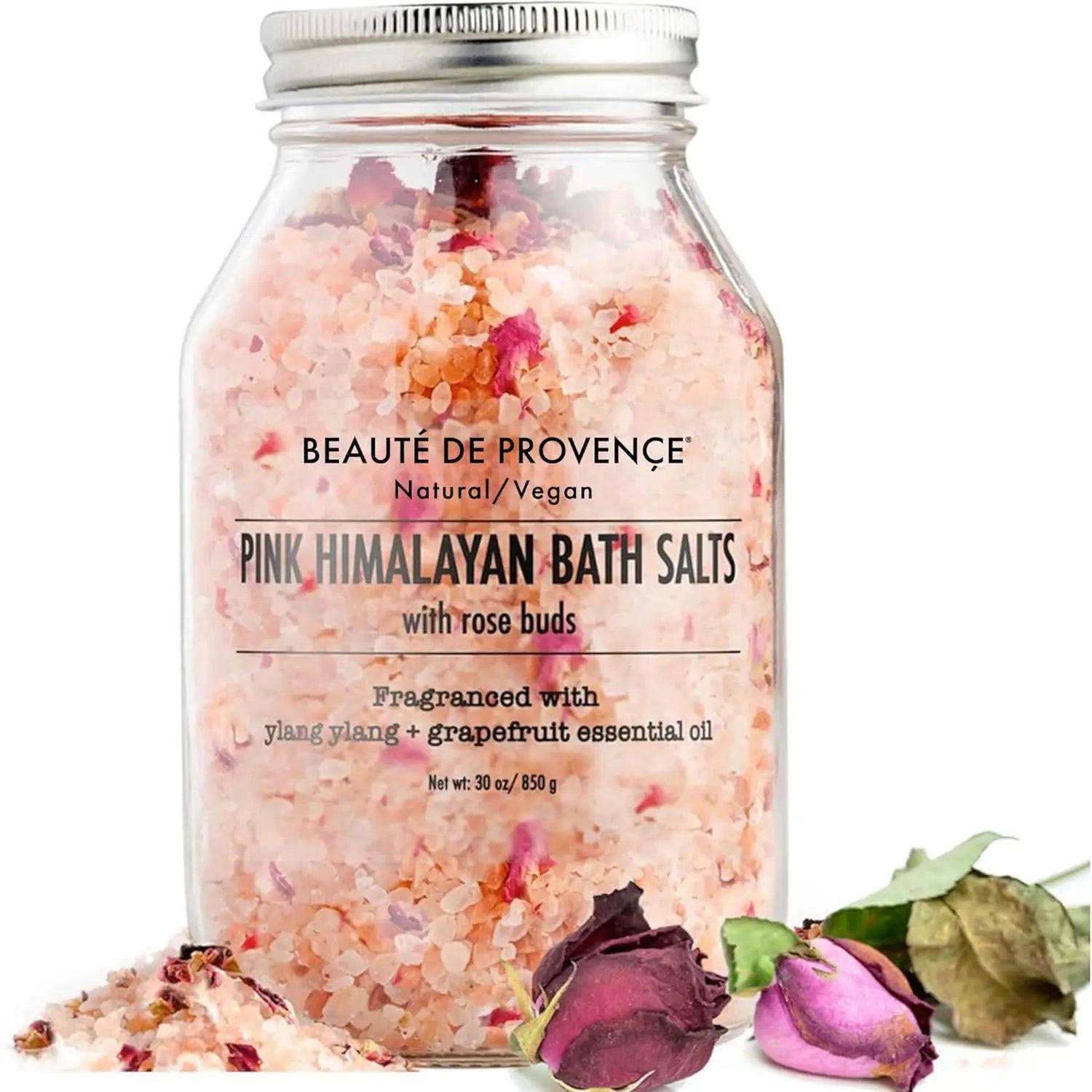Pink Himalayan Bath Salt with Rose Petals - 100% Natural Aromatherapy, Ylang Grapefruit Essential Oil - Cruelty-Free, Revitalize