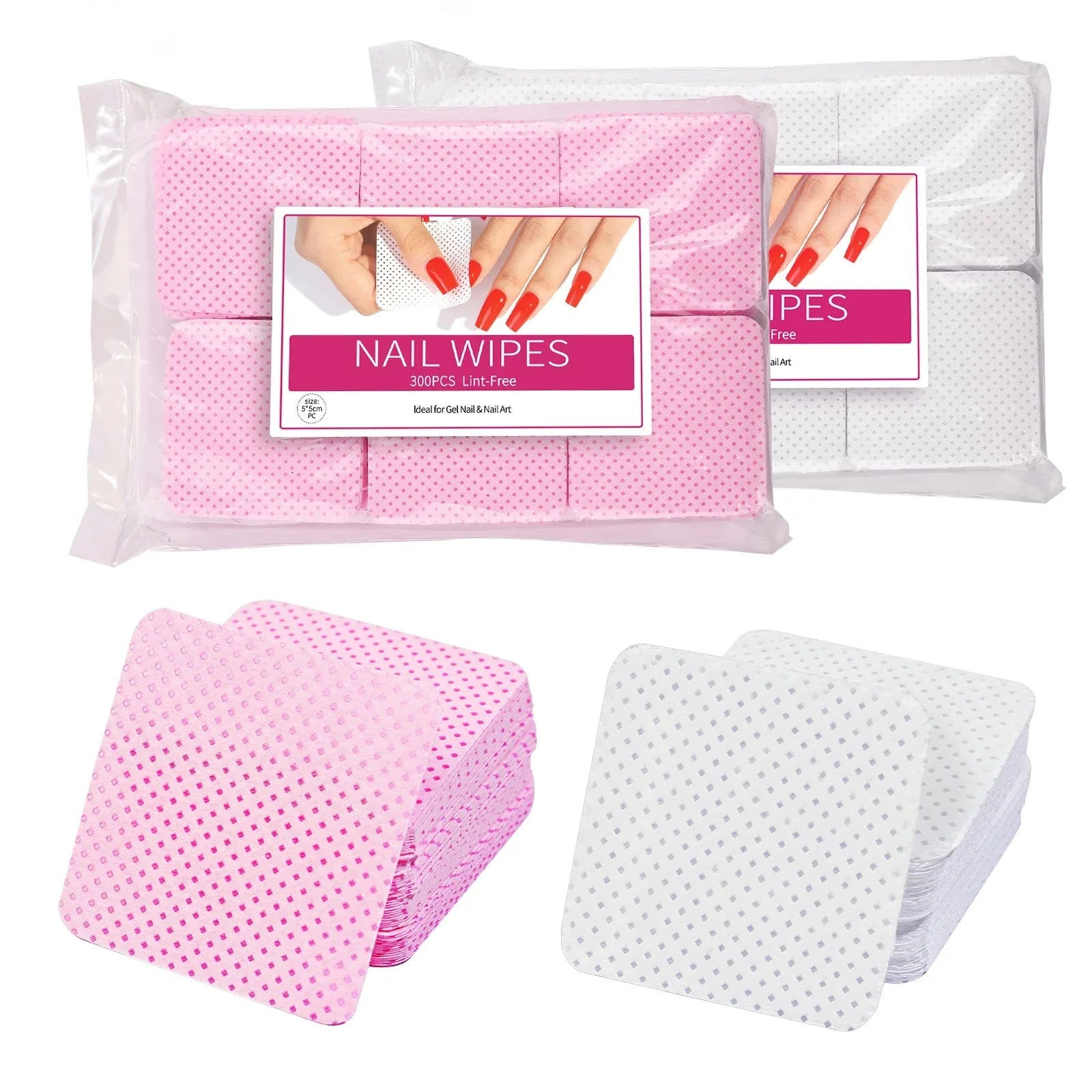 300pcs Cotton Gel Nail Polish Remover Wipes Nail Cleaning Pads Non Woven Lint-Free Nail Pads For Beauty Salon Nail Art Tool