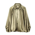Women's Bomber Jacket Long Sleeve Pleats Street Wear With Zipper Green Beige Vintage Oversize Zip Up Casual Summer Jacket female
