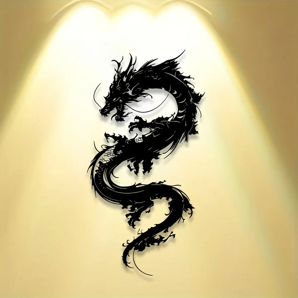 1pc Oriental Dragon Metal Wall Sculpture - 15.75x8.19 Inch Art Deco Iron Wall Art, Black Dragon Design for Home, Patio