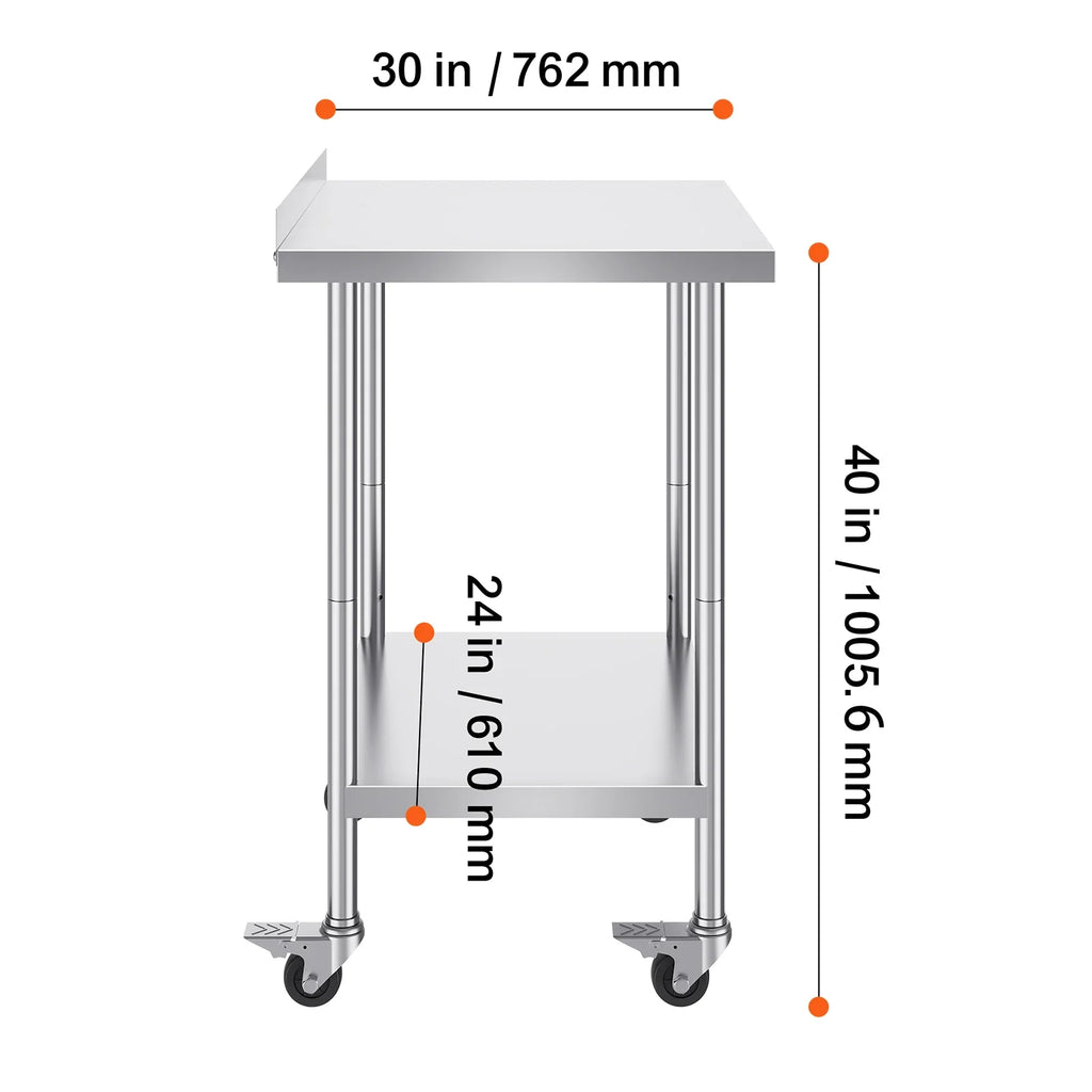 SucceBuy Stainless Steel Work Table With Casters Commercial Food Prep