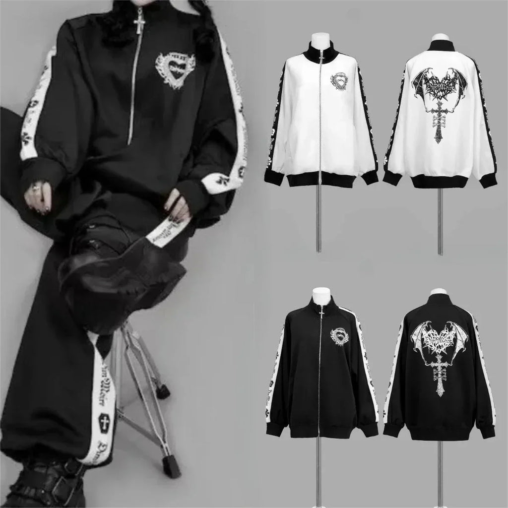 Gothic Subculture Hip-hop Sweatshirts Women Autumn Turtleneck Hoodie Coats Harajuku Loose Versatile Daily Jackets Zip Up Clothes