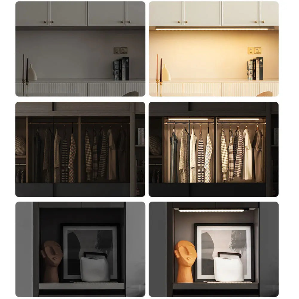 LED Cabinet Light Type C Rechargeable Motion Sensor Night Lights for Kitchen Wardrobe Cabinet Lighting 10cm/20cm/30cm/40cm/50cm