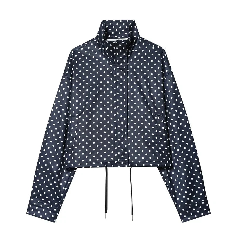 MUJER Polka Dot Bomber Jackets for Women Oversized Cropped Jacket Woman Long Sleeve Women's Jacket Fashion Winter Coat Female