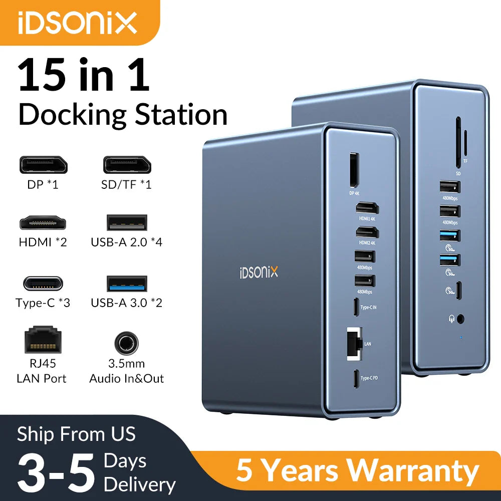 iDsonix USB C 15 In 1 Docking Station HDMI4K PD100W