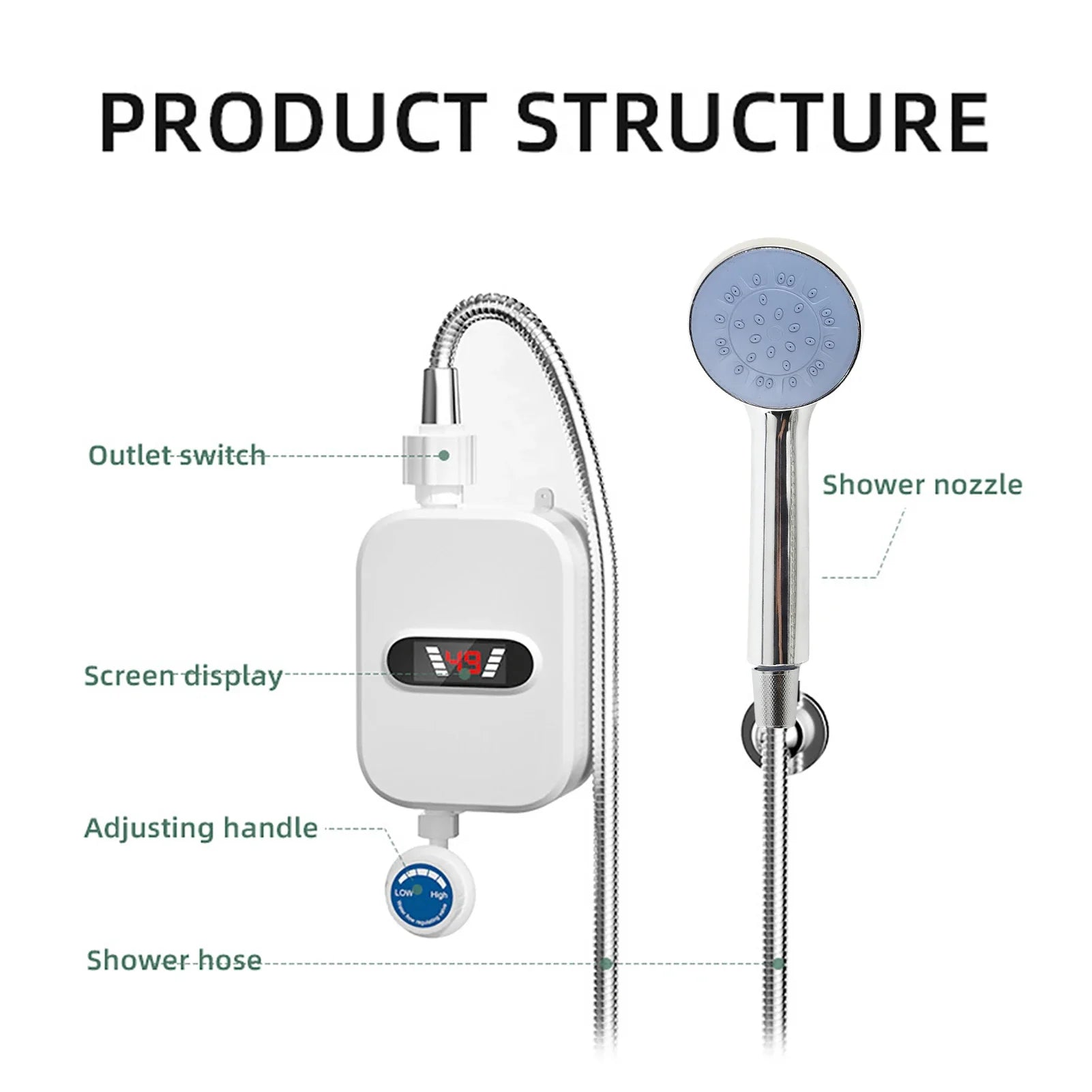 3500W Instant Electric Water Heater With LCD Display IPX4