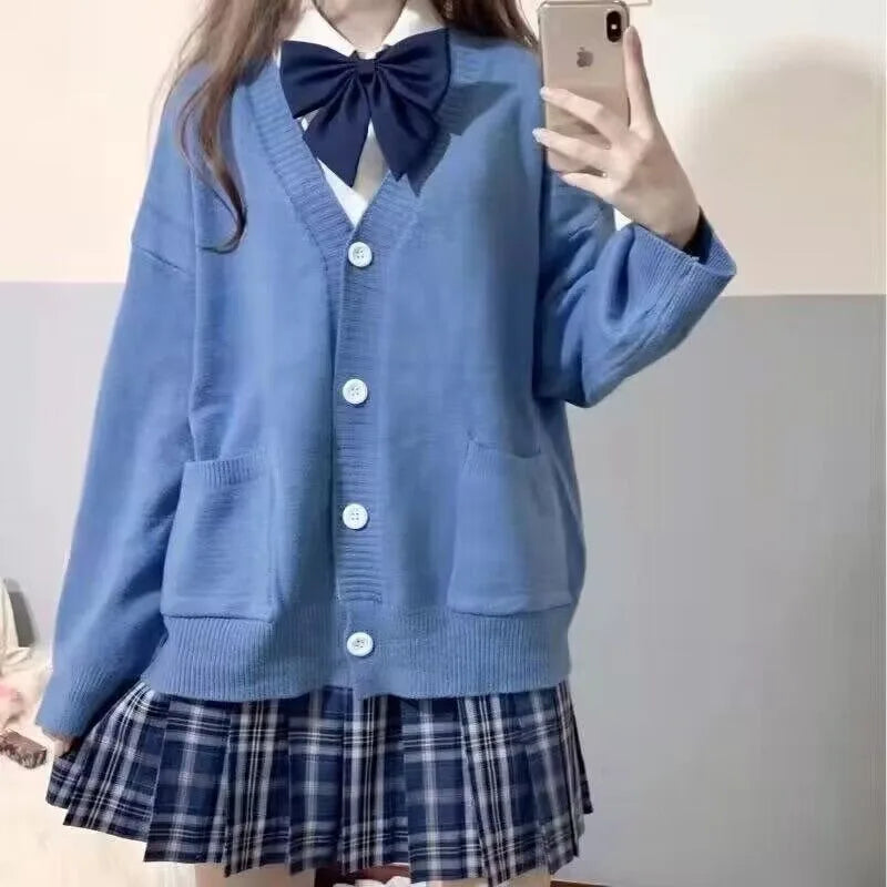 Mikasa pink cardigan sweater with the same style， Anime character COS knitted sweater, original JK uniform sweater jacket