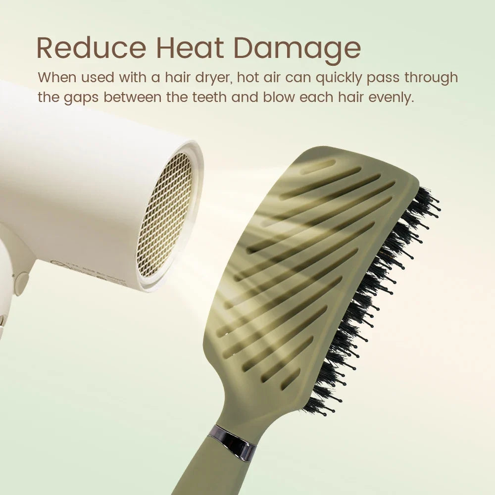 1PC Boar Bristle Detangling Hair Comb Hollow Out Hair Brush Anti-Static Scalp Massage Hairbrush Salon Styling Tools For Gifting
