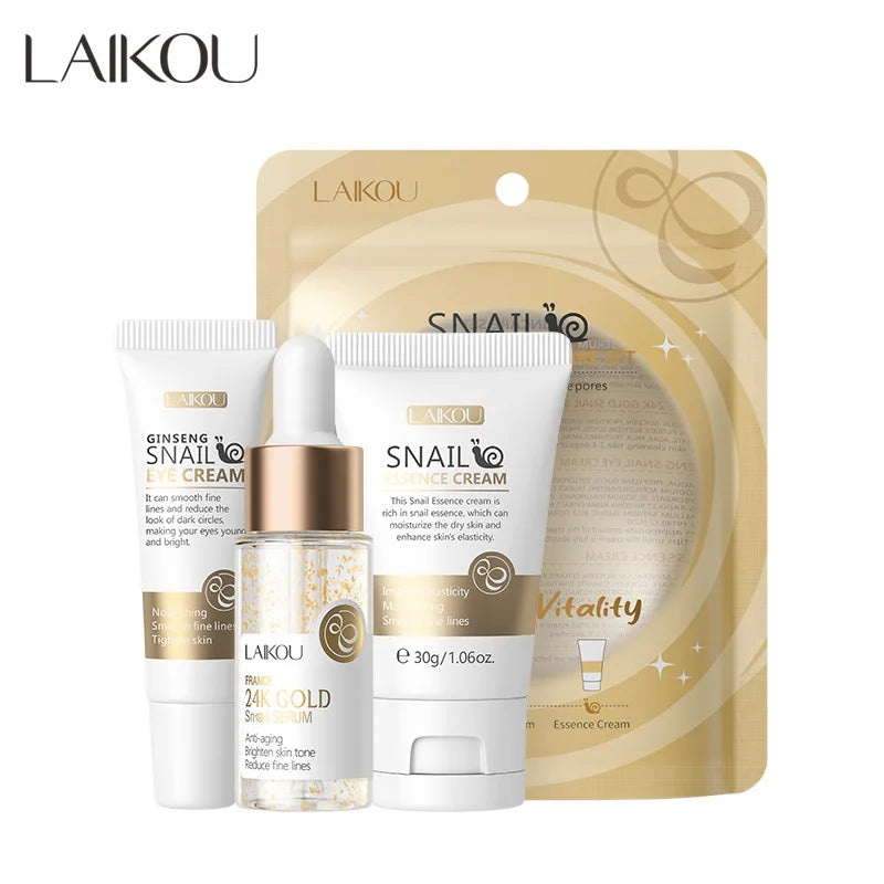 LAIKOU Vitamin C Skin Care Sets 3pcs Face Cream Serum Eye Cream Moisturizing Anti Wrinkles Facial Care Kit