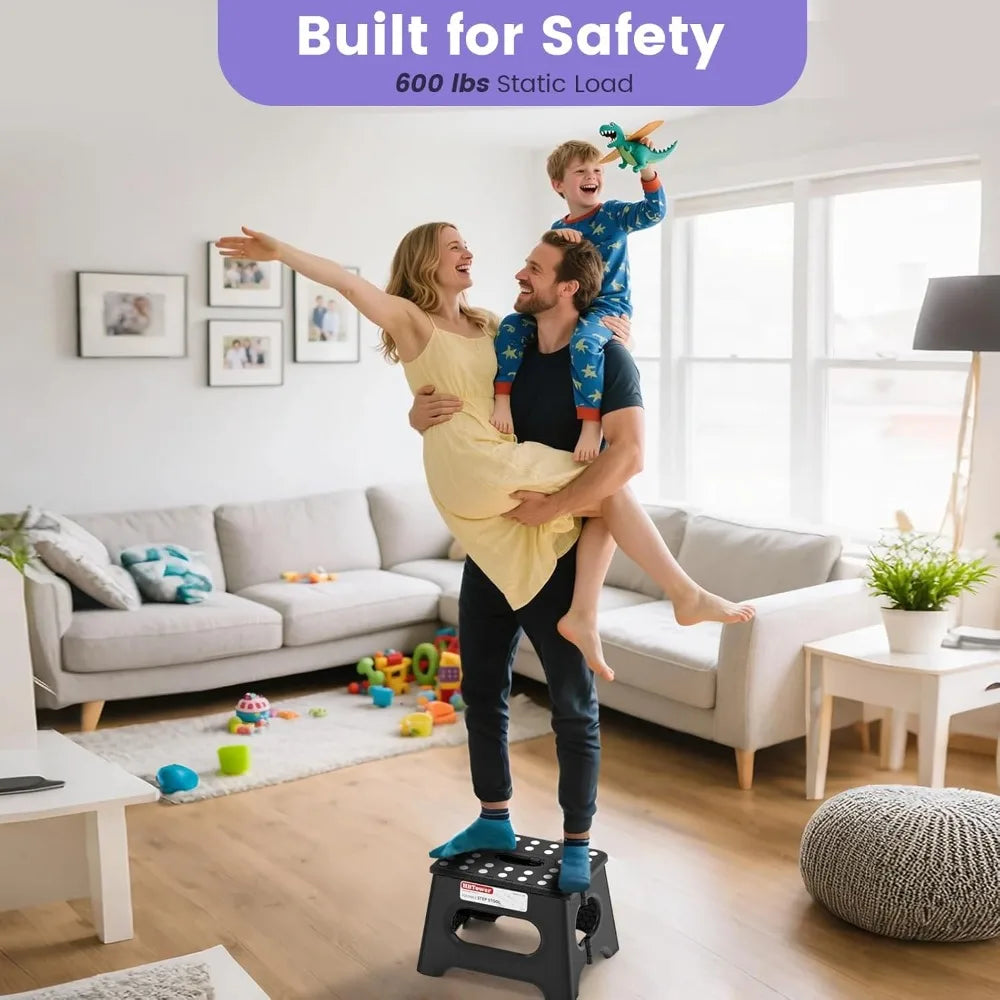 Sturdy Foldable Step Stool With Non Slip Surface And Handle