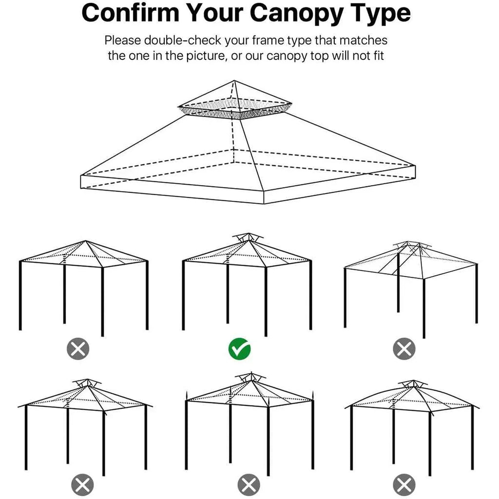 3x3m 2-Tier Garden Gazebo Replacement Canopy - Waterproof Oxford Patio Tent Roof