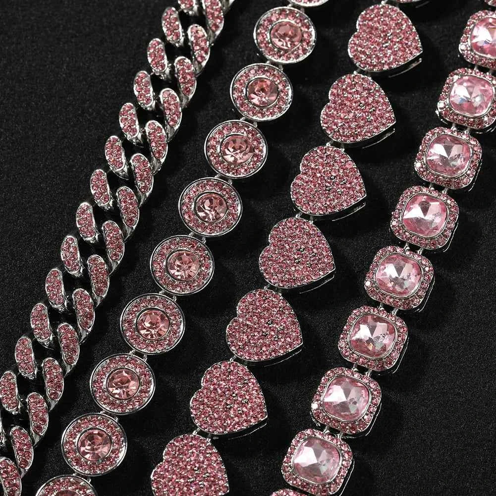 Pink Color Rhinestones Bracelets Set