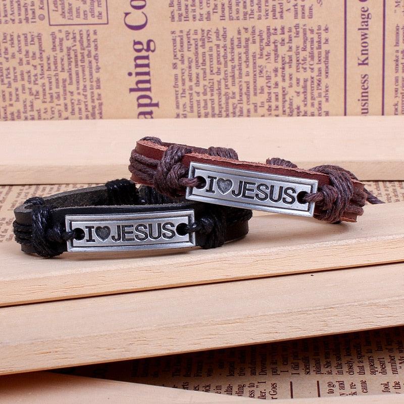 Vintage Leather Jesus Bracelet