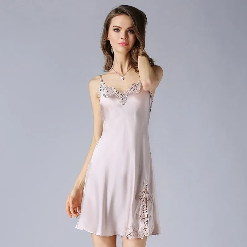 100% Pure Silk Pajamas for Women Mulberry Silk Sexy Silk Suspenders for Women Sexy Nightwear Women's Nightie Sleepwear