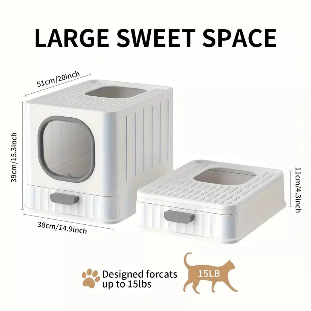 Leak-Proof Enclosed Cat Litter Box With Drawer Scoop Lid