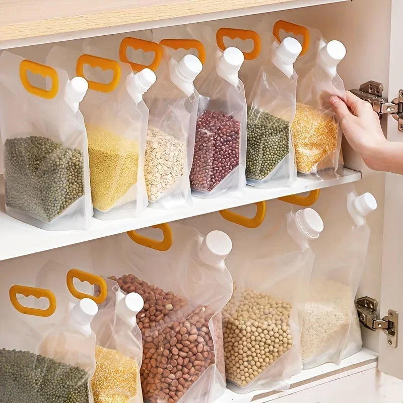 Portable Grain Storage Bag Airtight Containers With Handle Rotary Cover Large Capacity Grain Storage Pouch Fresh Keeping Bags