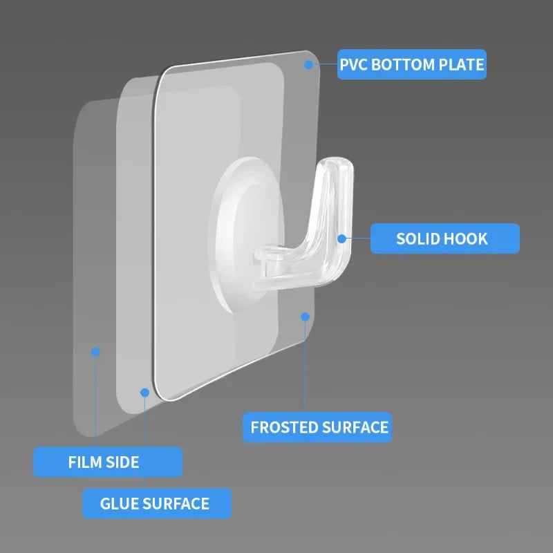 5/10/20Pcs Self-adhesive Hook Transparent Door Wall Hook Child Heavy Load Rack Kitchen Bathroom Towel Key Rack Sticky Hook