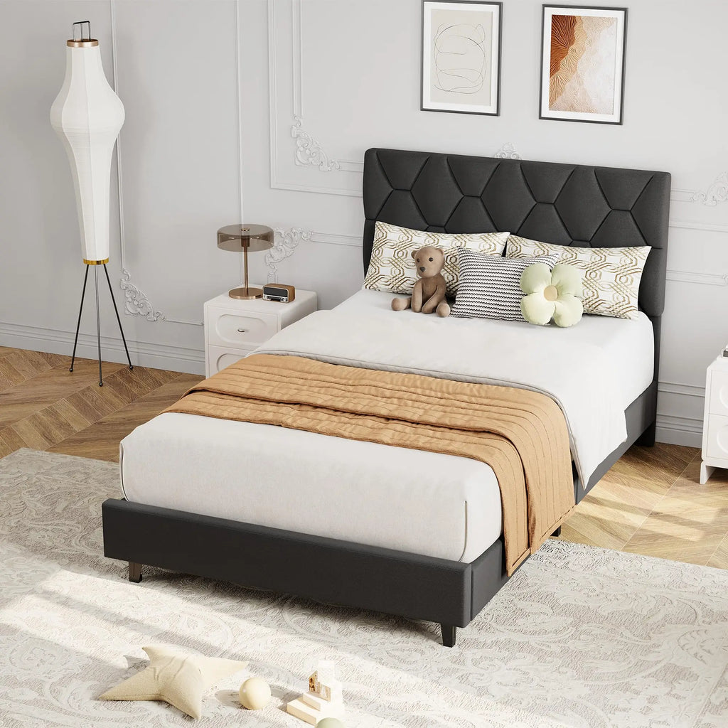 HiMISS Upholstered Bed Frame With Headboard Quiet Heavy Duty