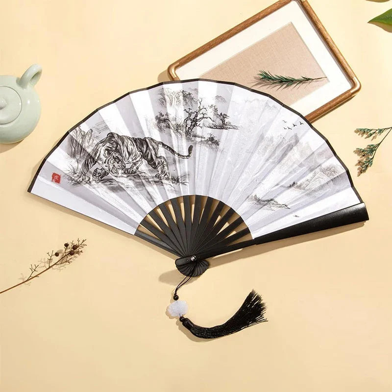 With Tassel Art Craft Style Foldable Hand Fan Portable Folding Fan Wedding Party Photo Props Guest Gifts Home Decor Craft