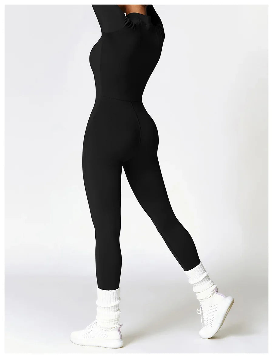 Zipper Workout Jumpsuit Sports Overalls Women Gym Clothing Running Long Sleeves Fitness Gym Tracksuit Short Sportswear Yoga Set