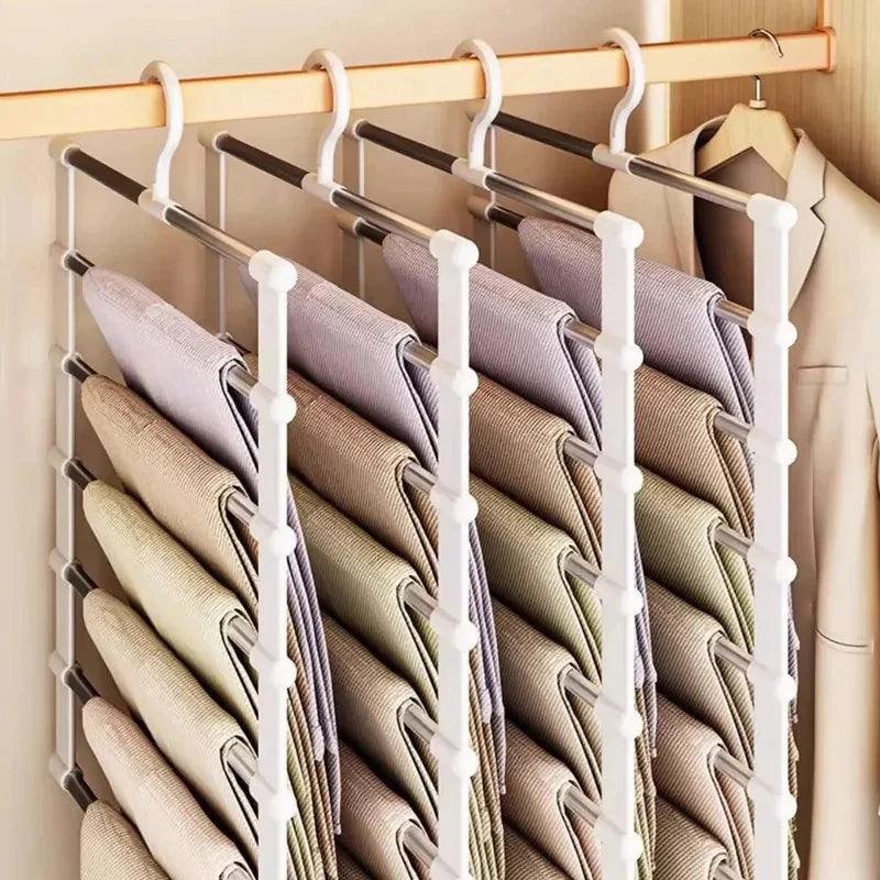 Multi-layer Pants Hanger Foldable Non-slip Clothes Rack Wardrobe Space Saving Organizer for Trousers Scarf Storage