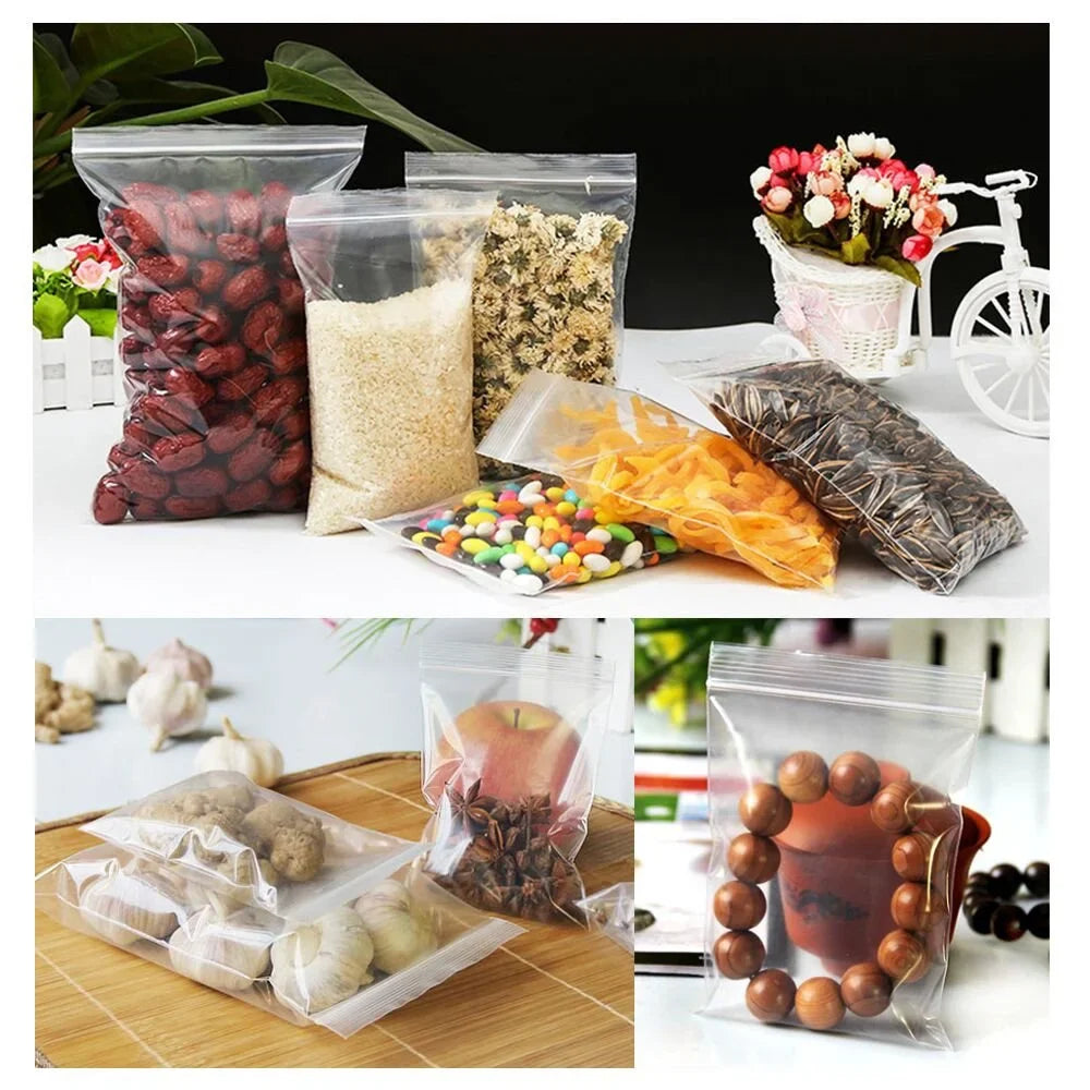100 Pcs/Pack Small Zip Lock Plastic Bags Reclosable Transparent Bag Shoe Bag Vacuum Storage Bag Poly Clear Bags Thickness 0.05mm